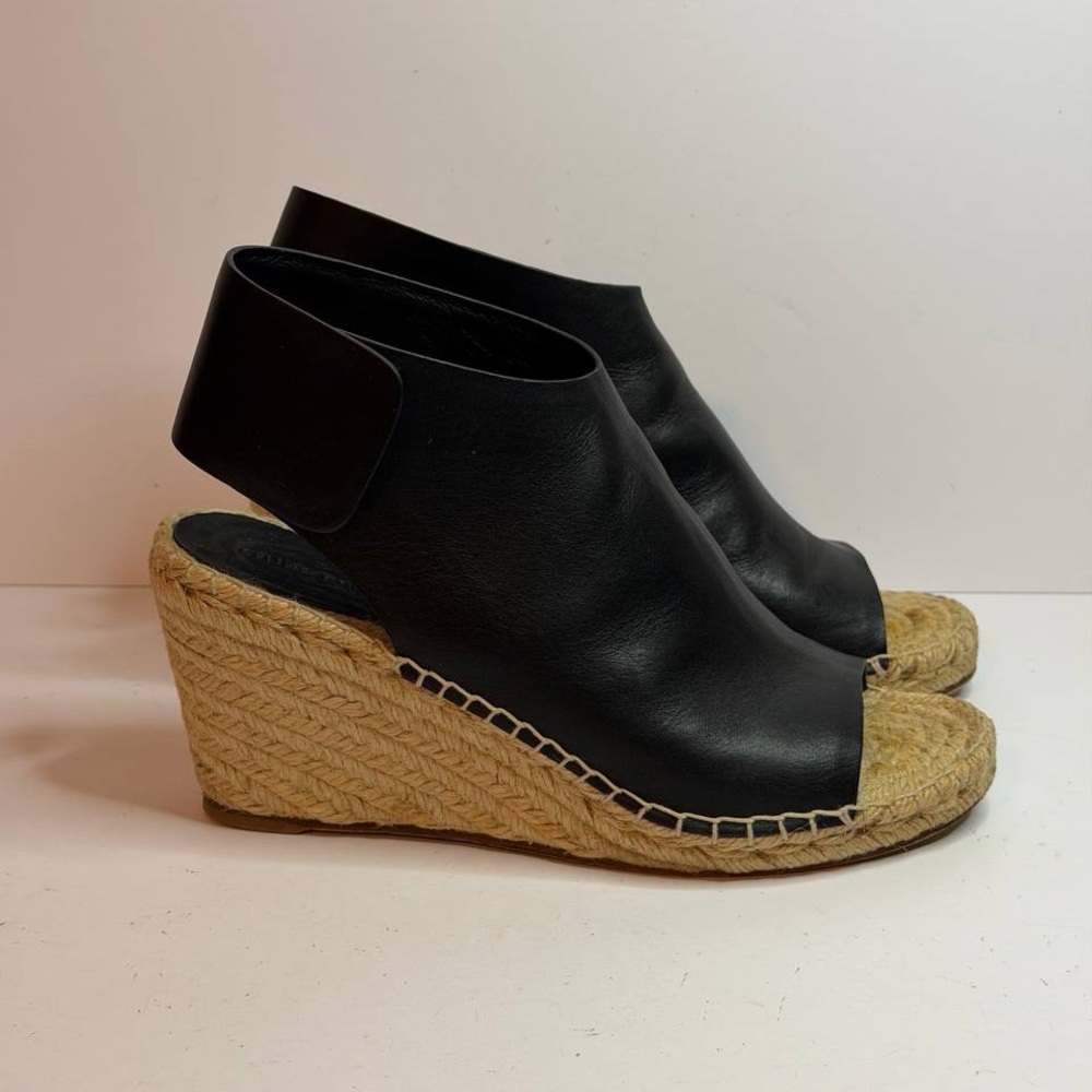 Céline Phoebe Philo Black Leather Wedge Espadrille Sandals Platform Size 40